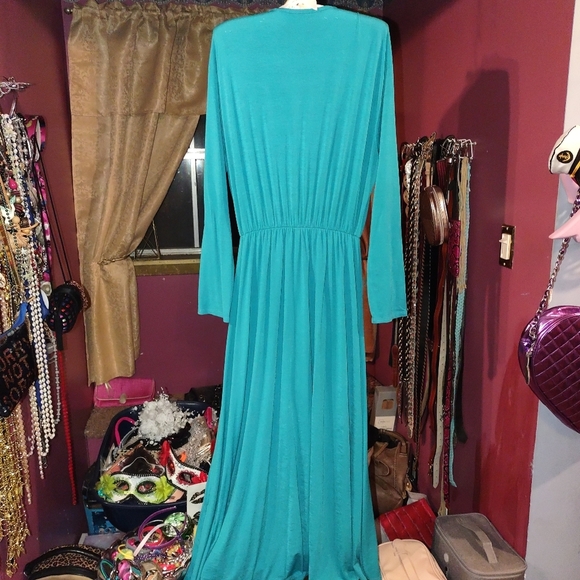 Lucky & Blessed One Piece Teal Pant Suit With Attached Floor Length Skirt M - Picture 5 of 5
